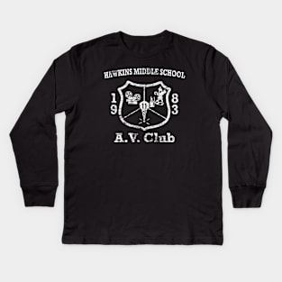 Hawkins Middle School A.V. Club Weathered White Kids Long Sleeve T-Shirt